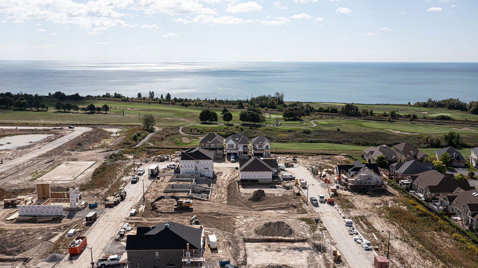 Mason homes subdivision arial looking out to Lake Ontario